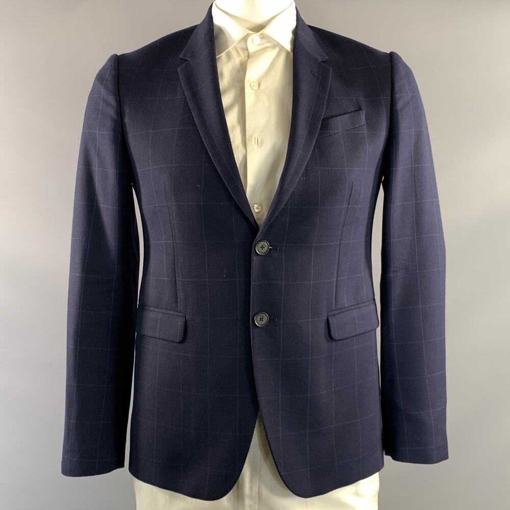 PAUL SMITH Chest Size 40 Navy Window Pane Wool Notch Lapel Sport Coat